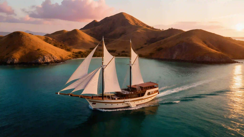 A phinisi under way in Komodo National Park