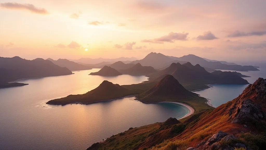 Sunrise over the three bays of Padar Island, Komodo National Park
