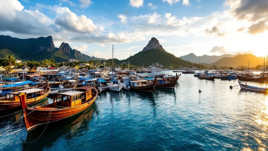 Wooden phinisi boats moored in Labuan Bajo harbour, Flores, Indonesia