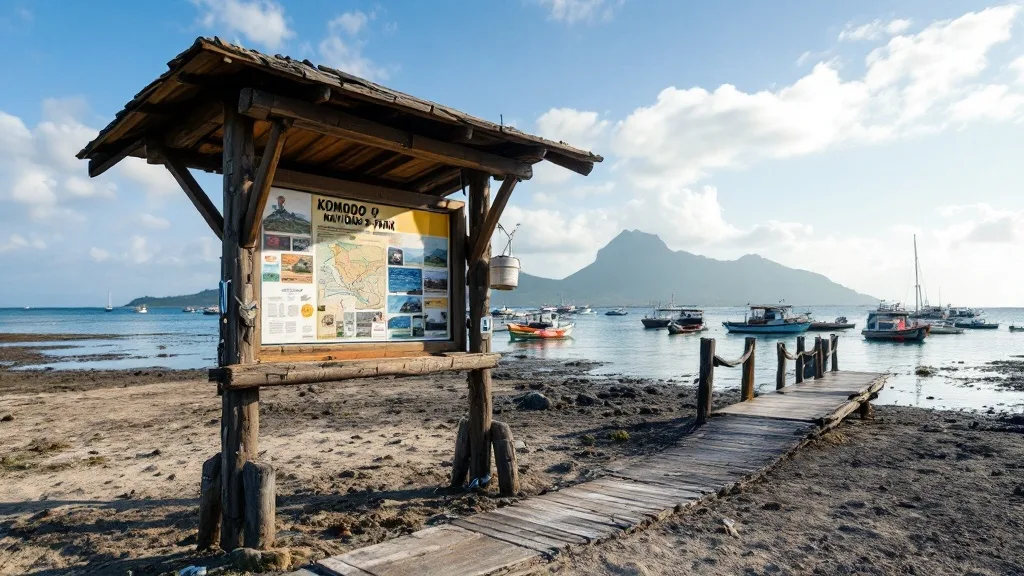 Wooden ranger jetty on an island shore in Komodo National Park
